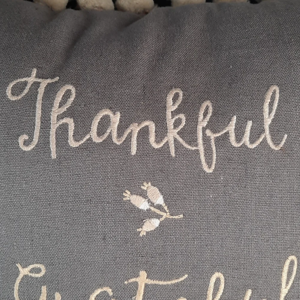 Fall Harvest Accent Throw Toss Bed Pillow Embroidered Thankful Grateful Blessed